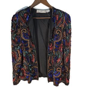 Scala Vintage Beaded Silk Jacket Womens Small Maximalist